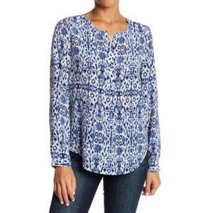NEW Joie Ramona Blue Printed Silk Popover Blouse M